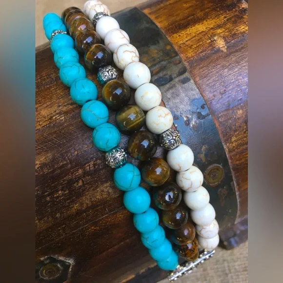 Turquoise and Tiger Eye Bracelet - Picture 2 of 7